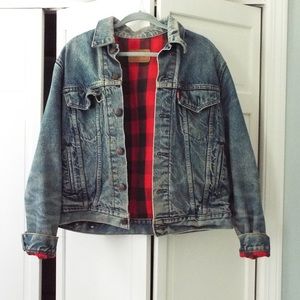 Oversized Flannel-Lined Denim Jacket